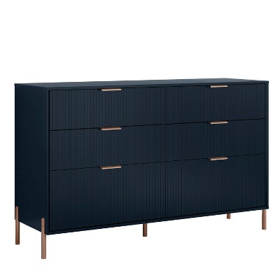 Navy Double Dresser with Soft Close Drawers and Gold Accents