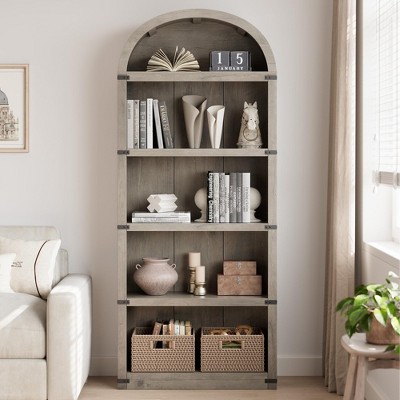 Bookcase 5 Shelf Arched Bookshelf 71.65in Tall Bookcase Farmhouse Display Storage Rack