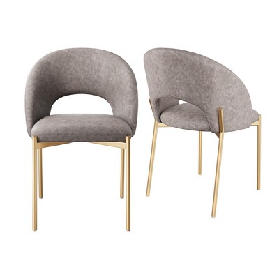 CLIHOME Set of 2 Indoor Accent Chair PU Dining Chairs with Metal Legs