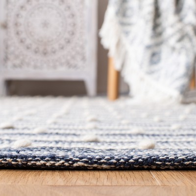 Blue Striped 4' x 6' Wool Cotton Flatweave Rug