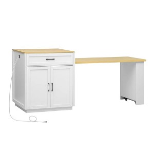 HomeRoots 55" White And Natural Wood Rolling Kitchen Island With Storage - 1 of 4