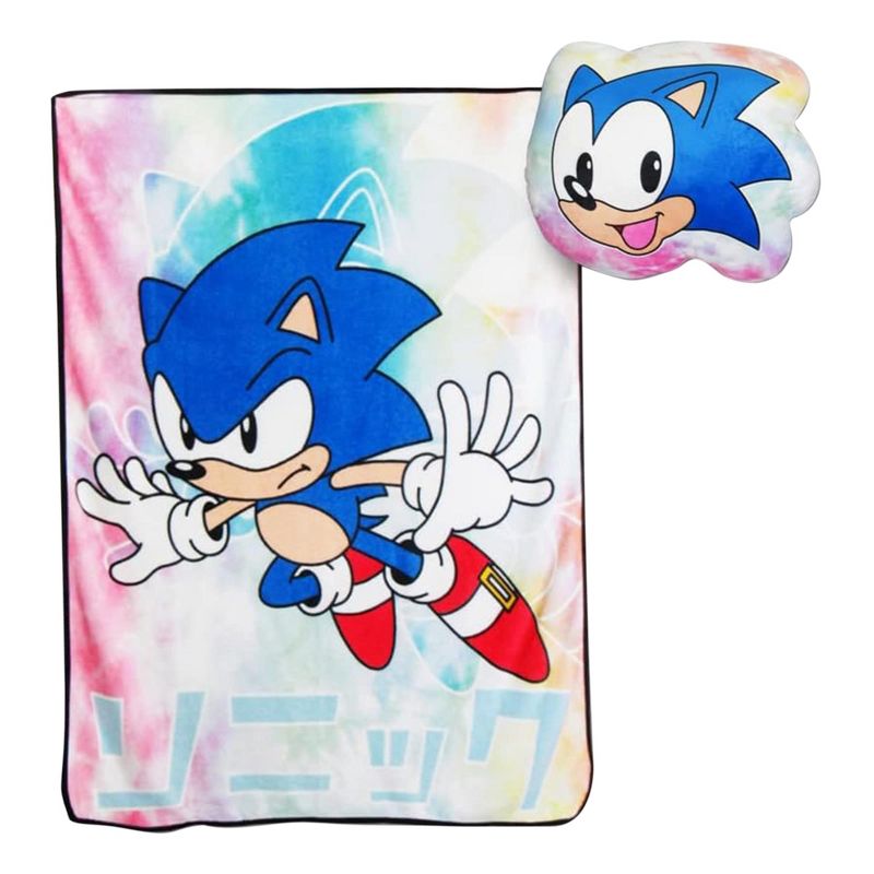 Just Funky Sonic The Hedgehog Tie-Dye 45 x 60 Inch Fleece Throw Blanket & Pillow, 1 of 5