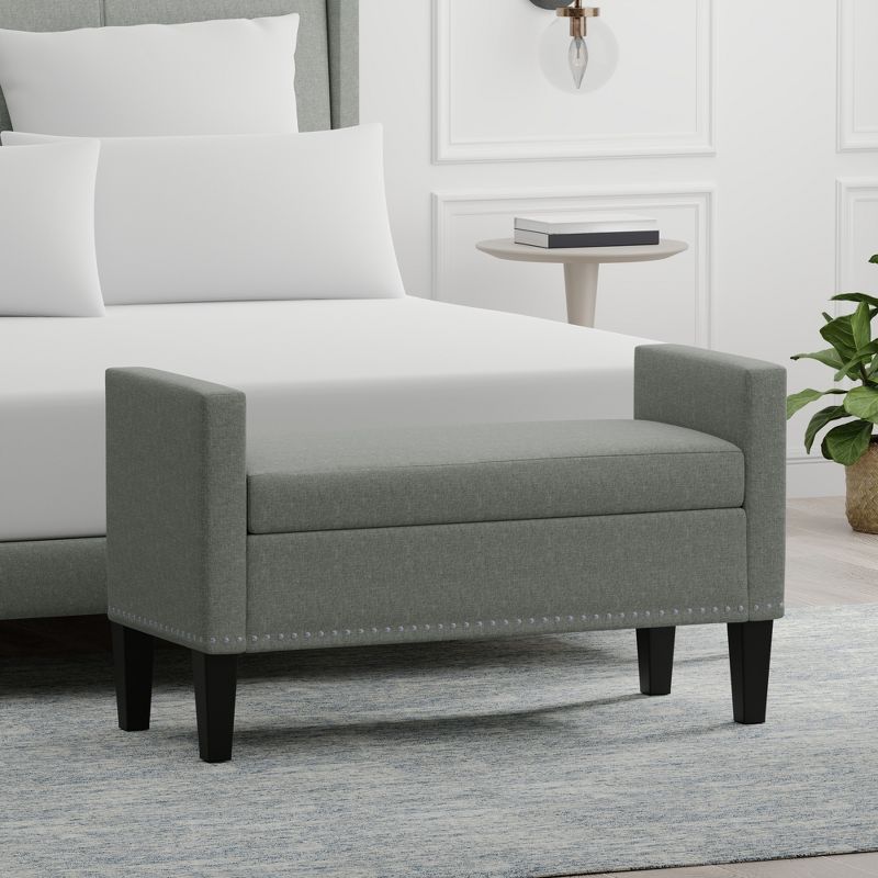Glenwillow Home Upholstered Storage Bench with Track Arms and Wood Legs, 1 of 8