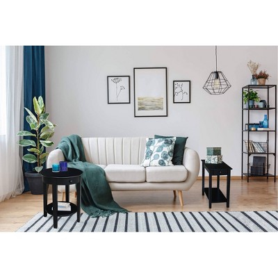 Black Round Wood Accent Table with Storage Drawer