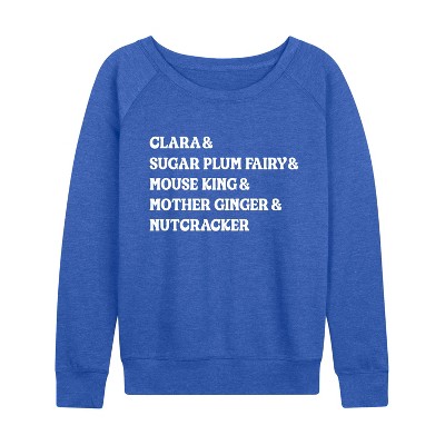 Women's - Instant Message - Nutcracker Characters Lightweight French Terry Wide Neck Long Sleeve Graphic Shirt