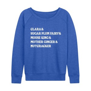 Women's - Instant Message - Nutcracker Characters Lightweight French Terry Wide Neck Long Sleeve Graphic Shirt - 1 of 4