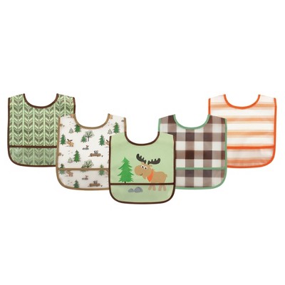Luvable Friends Baby Boys Waterproof PEVA Bibs 5pk, Moose, One Size