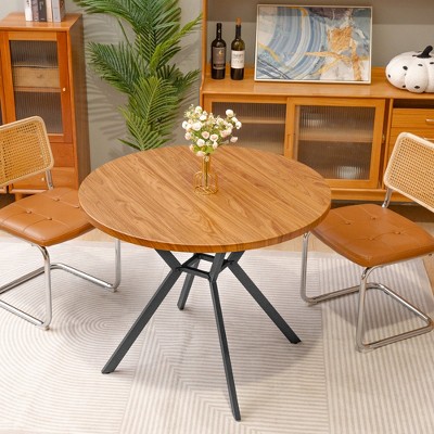Hooseng Round Dining Table for 4, Farmhouse Style Kitchen Table Small Dinner Table with MDF Top and Metal Legs, Space Saving Dining Room Furniture