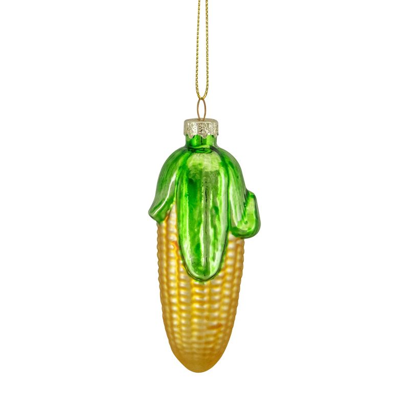 Northlight 4" Yellow and Green Corn on the Cob Glass Christmas Ornament, 4 of 5