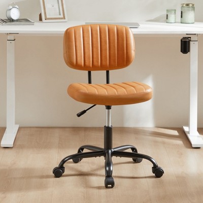 RISOKEYS Armless Home Office Desk Chair with Low Back Lumbar Support, Height Adjustable PU Leather Computer Task, for Small Space