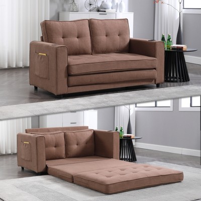 SKRAN 3-in-1 Upholstered Futon Sofa Convertible Floor Sofa bed, Tufted Loveseat,Folding Mattres Love Seat Daybed  for Living Room, Brown