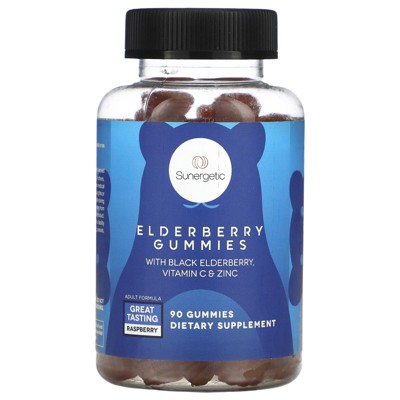 Sunergetic Elderberry Gummies, With Black Elderberry, Vitamin C & Zinc, Raspberry, 90 Gummies
