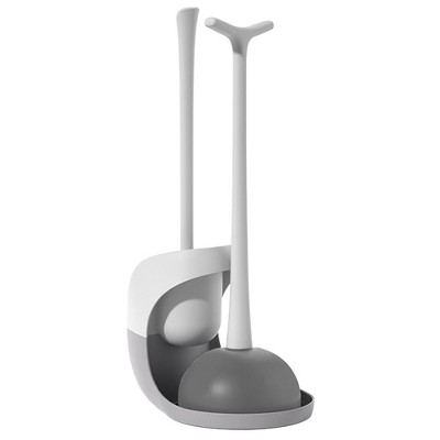 Gray and White Silicone Toilet Brush and Plunger Set with Holder
