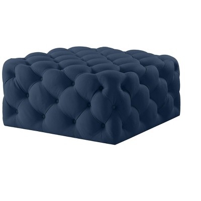 33"  Blue Velvet Rolling Tufted Cocktail Ottoman