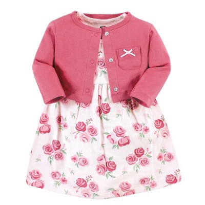Hudson Baby Girls' Dress & Cardigan Set - Soft 100% Cotton Casual Outfit