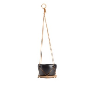 LiveTrends Ritual Hanging Ceramic Indoor Planter Basket Matte Black 6.5"x6.5"x22" - 1 of 3