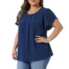 Women's Plus Size Swiss Dot Crew Neck Short Tulip Sleeve Front Pleated Summer Blouse - Agnes Orinda 4X Blue - 3 of 4