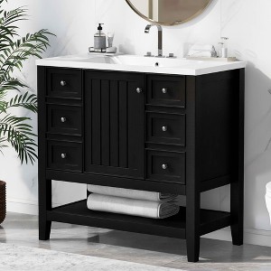 MAYEERTY 36" Bathroom Vanity with Sink 1 Cabinet 3 Drawers Solid Wood MDF Black - 1 of 4