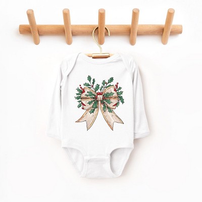 The Juniper Shop Holly Leaves Coquette Baby Long Sleeve Bodysuit - Newborn - White