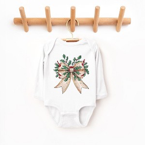 The Juniper Shop Holly Leaves Coquette Baby Long Sleeve Bodysuit - 6 Month - White - 1 of 3