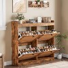 Shoe Storage Cabinet with 4 Flip Drawers, Wood Shoe Cabinet with Rattan Doors & Adjustable Shelves, Freestanding Shoe Organizer for Entryway, Hallway - 3 of 4