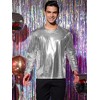 INSPIRE CHIC Men's Round Neck Long Sleeves Shining Disco Metallic T-Shirt - 3 of 4