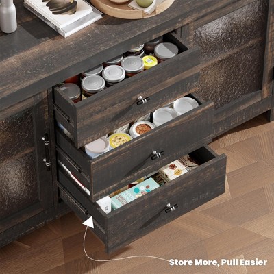 Garvee 54.4" Kitchen Buffet Sideboard Cabinet, Coffee Bar Table with 2 Glass Doors & 3 Drawers, Storage TV Stand, for Living Room, Dining Room,Dark Oak — фото 6