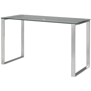 HomeRoots 47" Clear and Silver Glass and Metal Computer Desk - 1 of 4