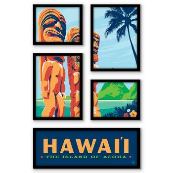 Americanflat Hawaii State Pride 5 Piece Grid Wall Art Room Decor Set - Vintage coastal Modern Home Decor Wall Prints