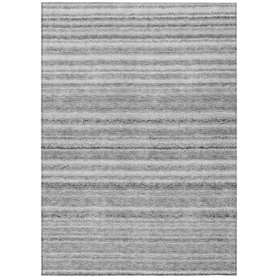 Gray Silver And Charcoal Striped Washable Indoor Outdoor Area Rug