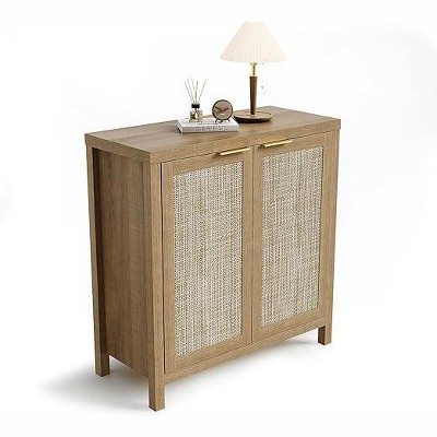 Gericco Sideboard Buffet Cabinet - Rattan Credenza Buffet Cabinets, Wood Boho Storage Cabinet with Adjustable Shelf