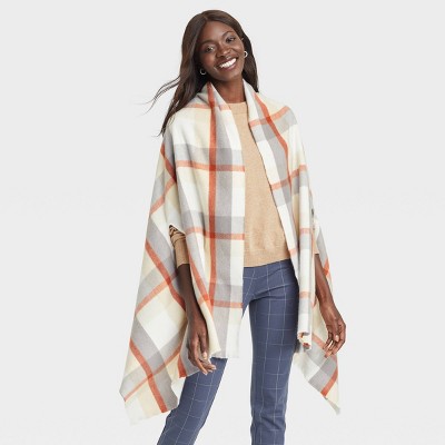 Women's Plaid Wrap Jacket - A New Day™ Cream One Size