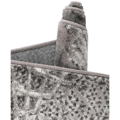Dark Gray Geometric Pattern Low Pile Area Rug