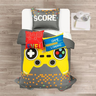 Gray and Yellow Twin Reversible Video Game Comforter Set