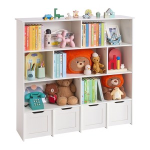 VEVOR Toy Storage Organizer, Wooden Kids Bookshelf with Storage, Toy Storage Cabinet with 4 Mobile Drawers, Kids Storage Organizer for Bedroom,White - 1 of 4