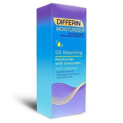Differin Oil Absorbing Moisturizer with Sunscreen, Broad-Spectrum UVA/UVB SPF 30 - 4oz