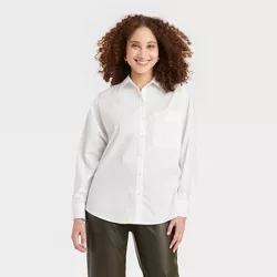 Women's Long Sleeve Oversized Button-Down Boyfriend Shirt - A New Day™ White XXL