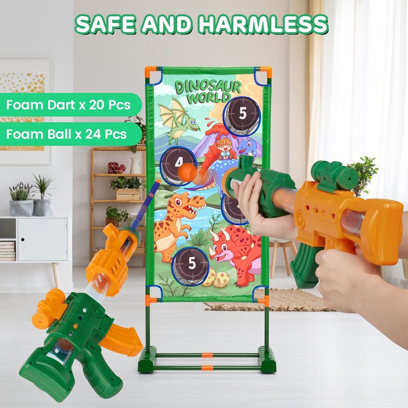 Whizmax Shooting Game Toy for Age 4-12 Years Old Boys, 2 Foam Blaster Toy Air Guns with Moving Dinosaur Shooting Target, Ideal Kid Birthday Gift, 2 of 8