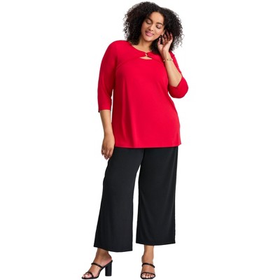 Avenue Women's Plus Size Knot Front Keyhole Top