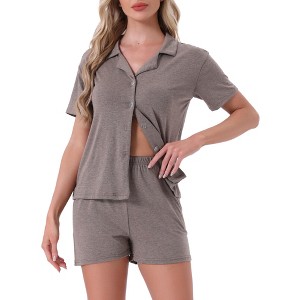 INSPIRE CHIC Women's 2 Pcs Lounge Set Button Down Short Sleeve Tops with Shorts Casual Pajama Sets - 1 of 4