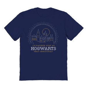 Harry Potter Men's Id Rather Stay At Hogwarts This Christmas Short Sleeve Graphic Cotton T-Shirt - 1 of 3