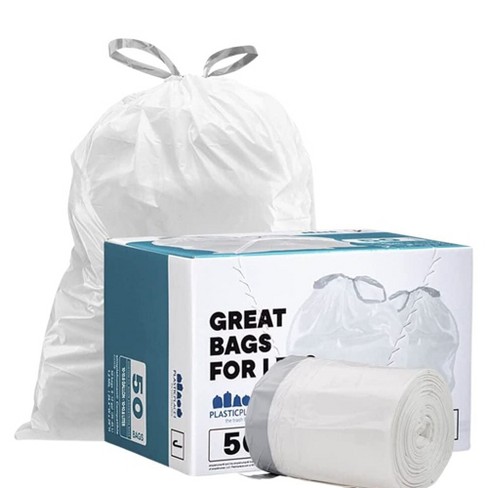 Plasticplace Simplehuman Code J Compatible Drawstring Trash Bags, 10-10.5  Gallon (50 Count)