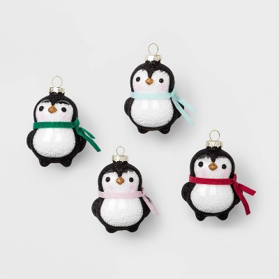 4ct Glass Christmas Ornament Set Penguins Black - Wondershop™