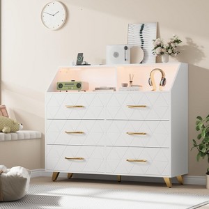 Garvee Wood Dresser for Bedroom - 6 Drawer Dresser with LED Lights & Charging Station, Entryway - 1 of 4