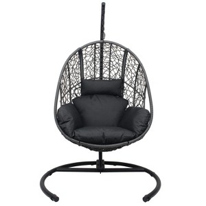 NAYSAYE Patio Swing PE Wicker Hanging Egg Chair with Large Cushion and Stable Base for Indoor and Outdoor Relaxation, Gray, 48.04"*29.03"*7" - 1 of 4