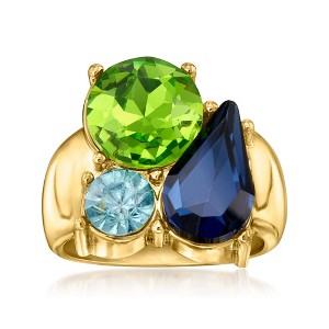 Ross-Simons 14kt Yellow Gold-Plated Ring With Simulated Tonal-Blue and Green Gemstones - 1 of 4