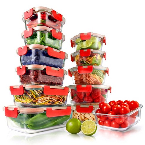 24 Piece Food Storage Containers Variety Set, Red Gray patent