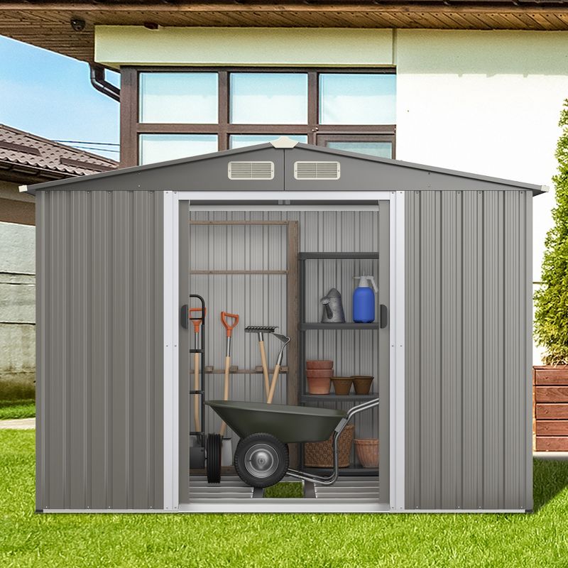 Costway 8'x6' Outdoor Storage Shed Galvanized Steel Tool House Organizer for Garden Yard, 4 of 11