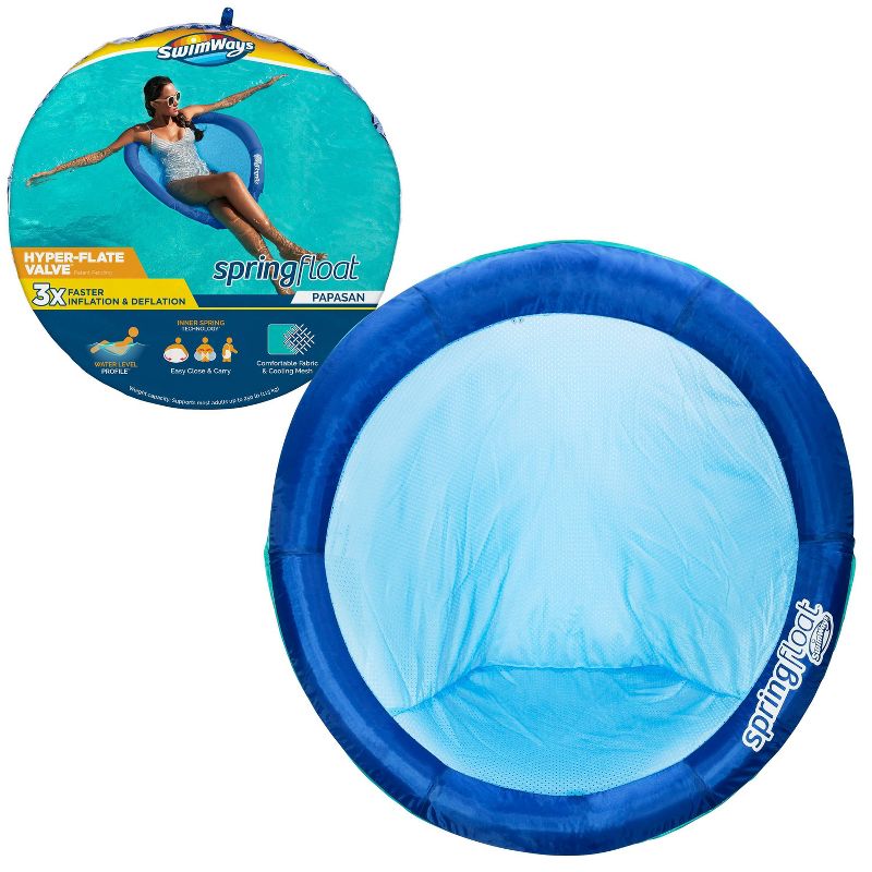 SwimWays Spring Float Papasan Pool Lounger with Hyper-Flate Valve - Blue, 1 of 8