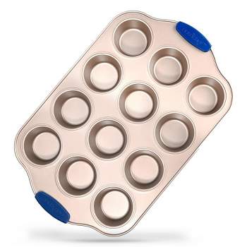 NutriChef 12 Cup Muffin Pan - Deluxe Nonstick Gold Coating Inside & Outside
